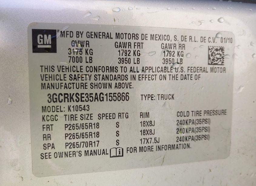 Photo 9 of 2010 Chevrolet Silverado 1500 LT (VIN 3GCRKSE35AG155866)