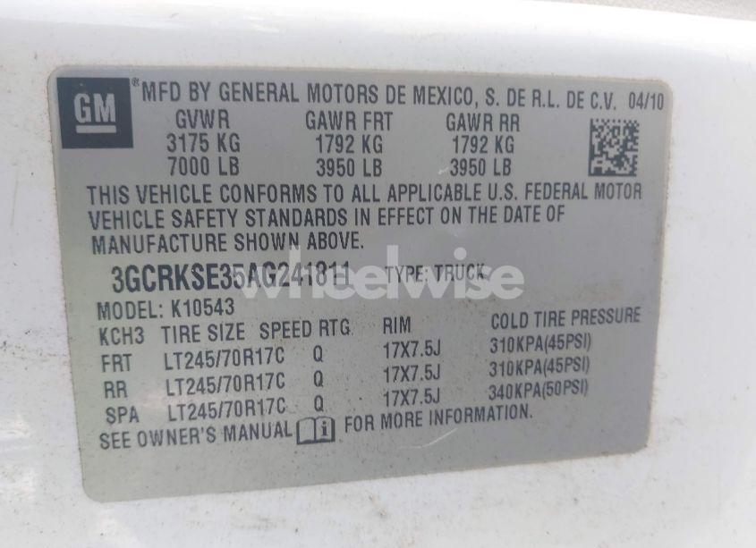 Photo 9 of 2010 Chevrolet Silverado 1500 LT (VIN 3GCRKSE35AG241811)