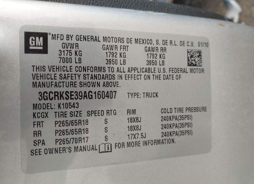 Photo 9 of 2010 Chevrolet Silverado 1500 LT (VIN 3GCRKSE39AG160407)