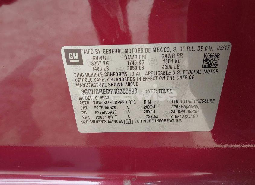 Photo 9 of 2017 Chevrolet Silverado 1500 1LT (VIN 3GCUCREC6HG368593)