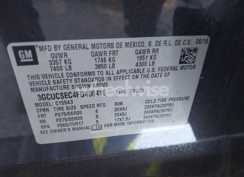 Photo 9 of 2015 Chevrolet Silverado 1500 1LZ (VIN 3GCUCSEC4FG408416)