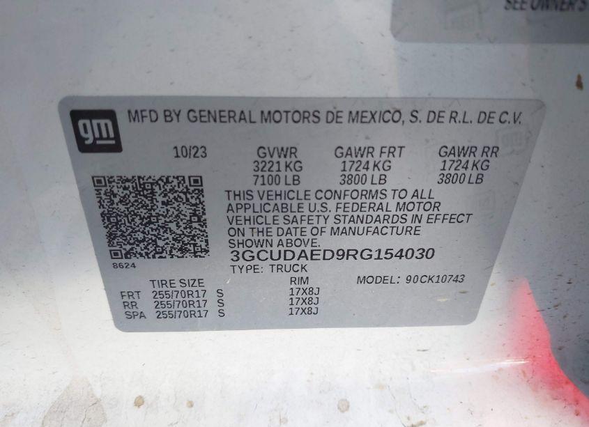 Photo 9 of 2024 Chevrolet Silverado 1500 4WD STANDARD BED WT (VIN 3GCUDAED9RG154030)