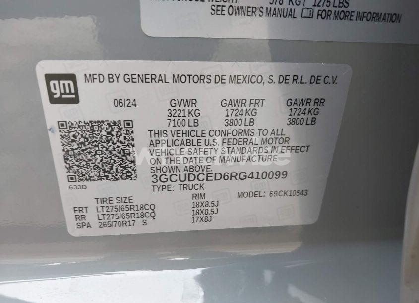 Photo 9 of 2024 Chevrolet Silverado 1500 4WD SHORT BED CUSTOM TRAIL BOSS (VIN 3GCUDCED6RG410099)