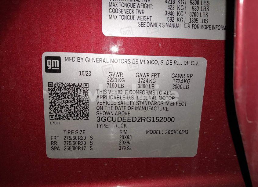 Photo 9 of 2024 Chevrolet Silverado 1500 4WD SHORT BED RST (VIN 3GCUDEED2RG152000)