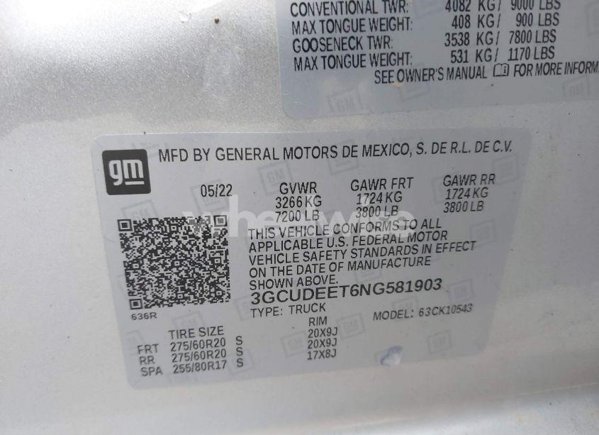 Photo 9 of 2022 Chevrolet Silverado 1500 4WD SHORT BED RST (VIN 3GCUDEET6NG581903)