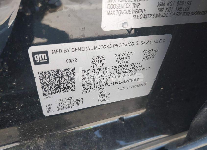 Photo 9 of 2022 Chevrolet Silverado 1500 4WD SHORT BED LT TRAIL BOSS (VIN 3GCUDFED1NG678943)