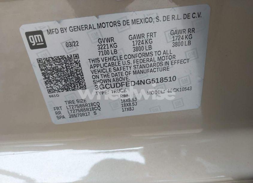 Photo 9 of 2022 Chevrolet Silverado 1500 4WD SHORT BED LT TRAIL BOSS (VIN 3GCUDFED4NG518510)