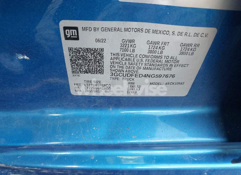 Photo 9 of 2022 Chevrolet Silverado 1500 4WD SHORT BED LT TRAIL BOSS (VIN 3GCUDFED4NG597676)