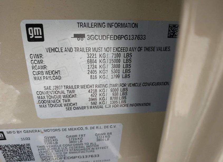 Photo 9 of 2023 Chevrolet Silverado 1500 4WD SHORT BED LT TRAIL BOSS (VIN 3GCUDFED6PG137633)