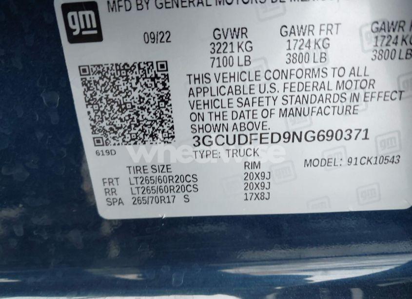 Photo 9 of 2022 Chevrolet Silverado 1500 4WD SHORT BED LT TRAIL BOSS (VIN 3GCUDFED9NG690371)
