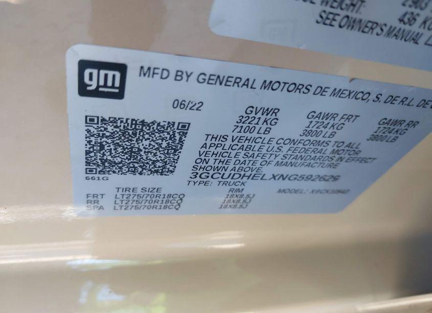 Photo 9 of 2022 Chevrolet Silverado 1500 4WD SHORT BED ZR2 (VIN 3GCUDHELXNG592629)