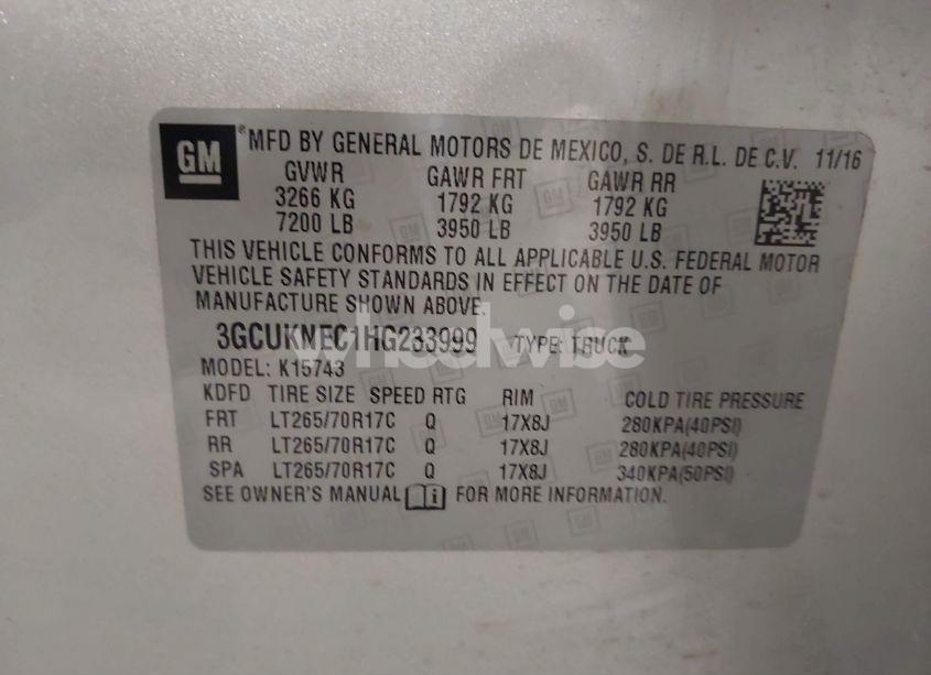 Photo 9 of 2017 Chevrolet Silverado 1500 WT (VIN 3GCUKNEC1HG233999)