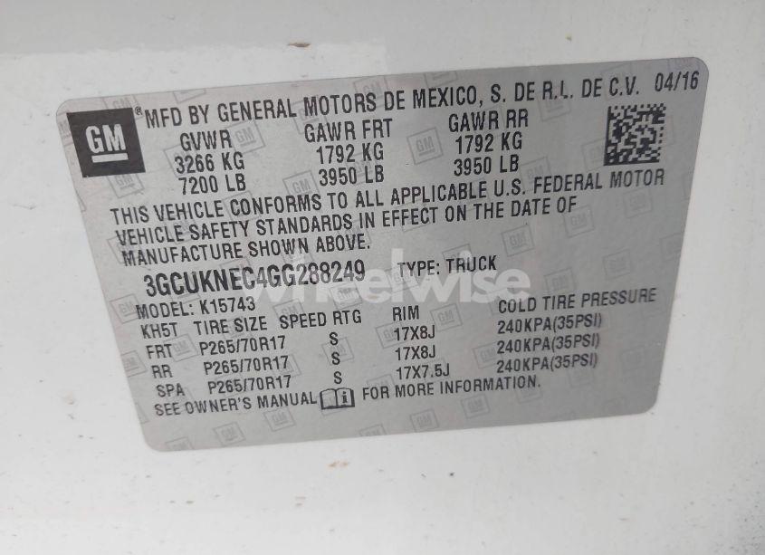 Photo 9 of 2016 Chevrolet Silverado 1500 WT (VIN 3GCUKNEC4GG288249)