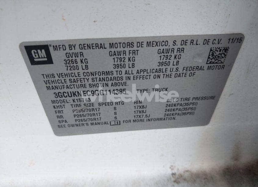 Photo 9 of 2016 Chevrolet Silverado 1500 WT (VIN 3GCUKNEC9GG114385)