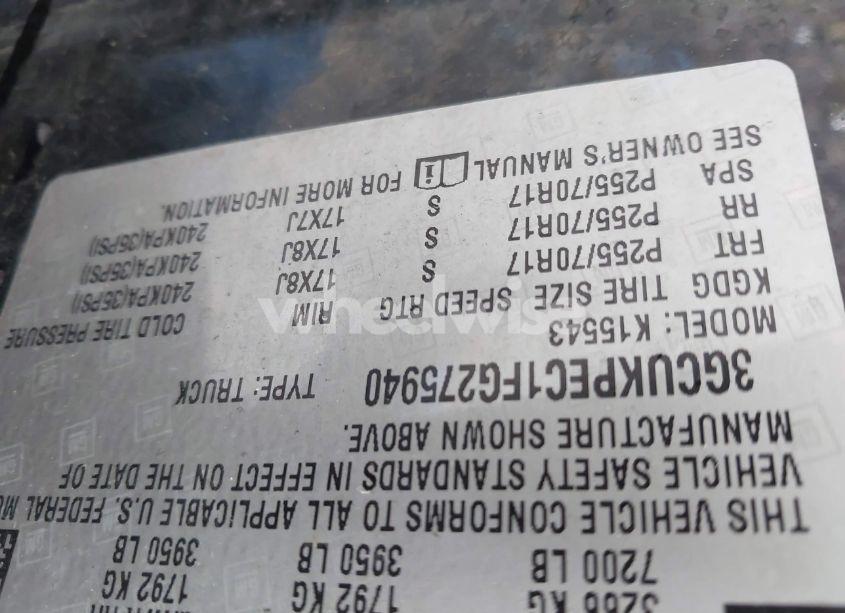 Photo 9 of 2015 Chevrolet Silverado 1500 LS (VIN 3GCUKPEC1FG275940)