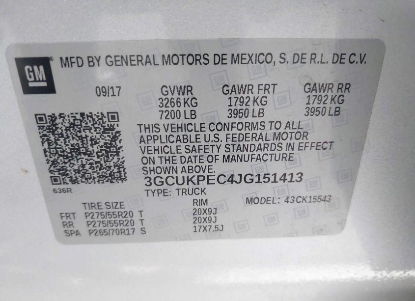 Photo 9 of 2018 Chevrolet Silverado 1500 CUSTOM (VIN 3GCUKPEC4JG151413)