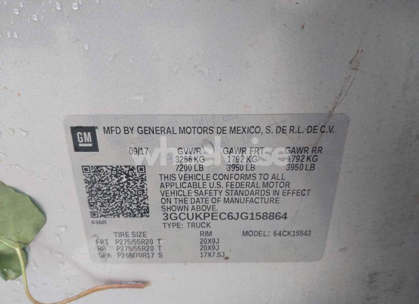 Photo 9 of 2018 Chevrolet Silverado 1500 CUSTOM (VIN 3GCUKPEC6JG158864)