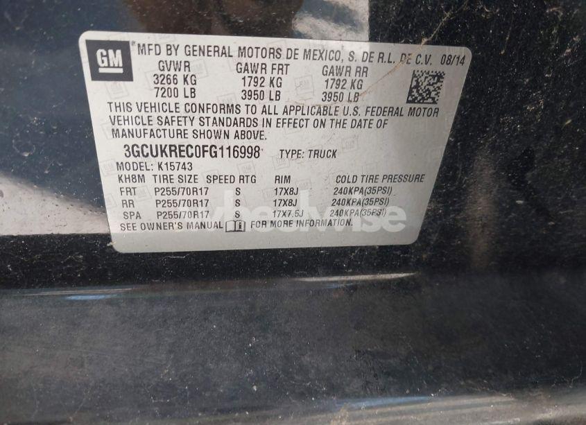 Photo 9 of 2015 Chevrolet Silverado 1500 1LT (VIN 3GCUKREC0FG116998)