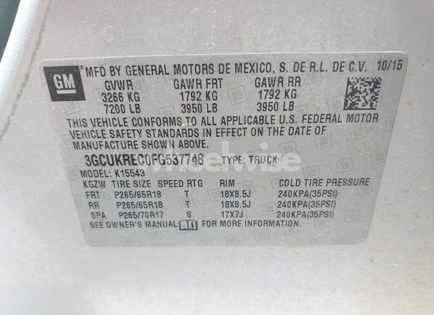 Photo 9 of 2015 Chevrolet Silverado 1500 1LT (VIN 3GCUKREC0FG537748)