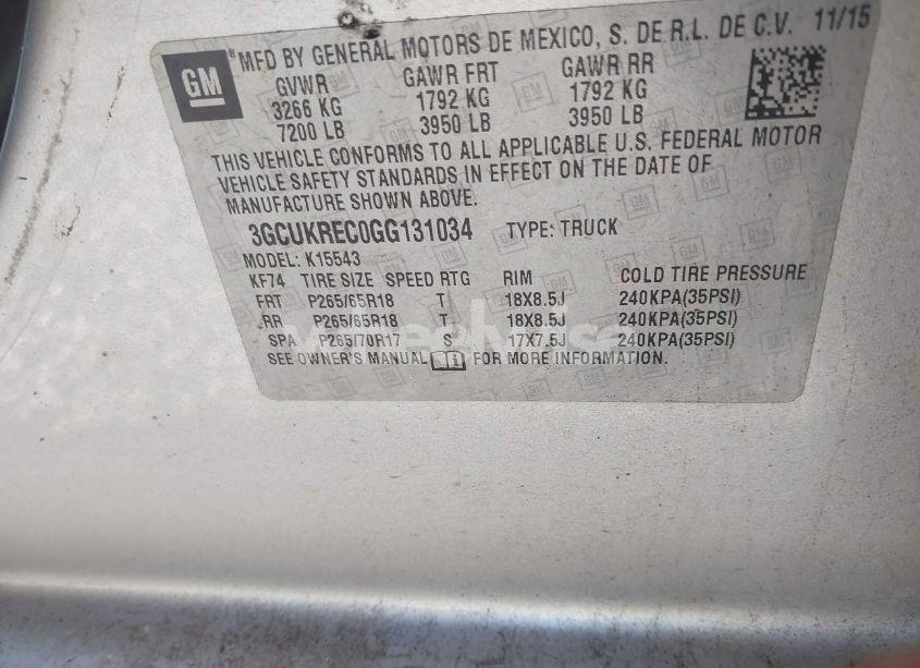 Photo 9 of 2016 Chevrolet Silverado 1500 2LT (VIN 3GCUKREC0GG131034)