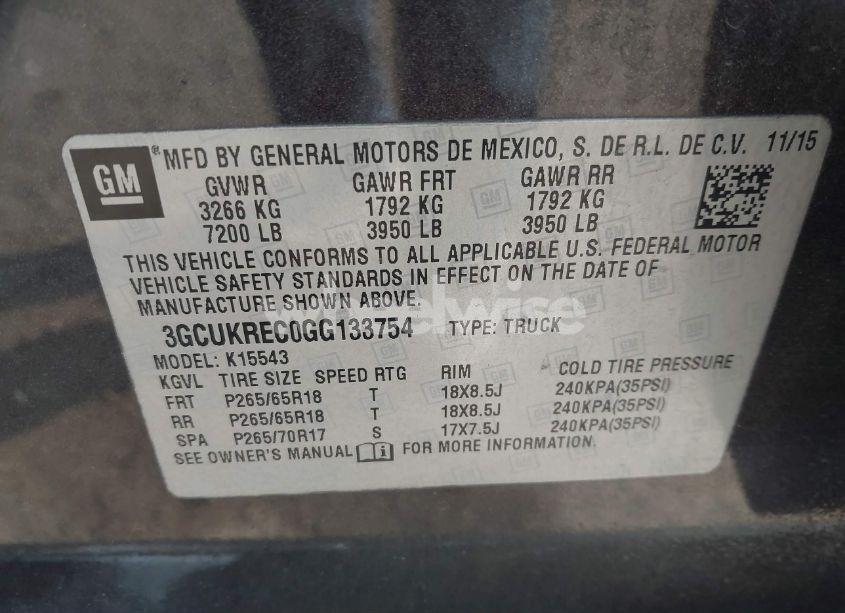 Photo 9 of 2016 Chevrolet Silverado 1500 1LT (VIN 3GCUKREC0GG133754)