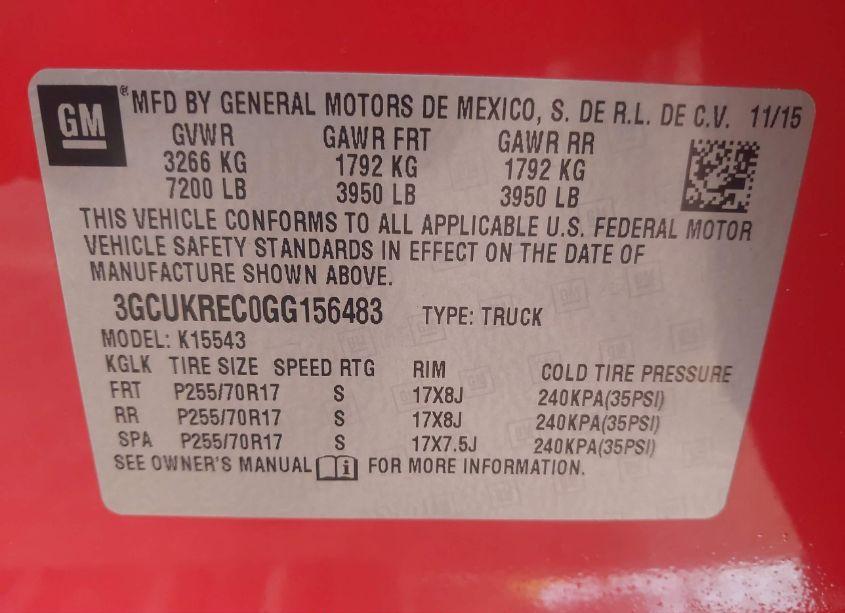 Photo 9 of 2016 Chevrolet Silverado 1500 1LT (VIN 3GCUKREC0GG156483)