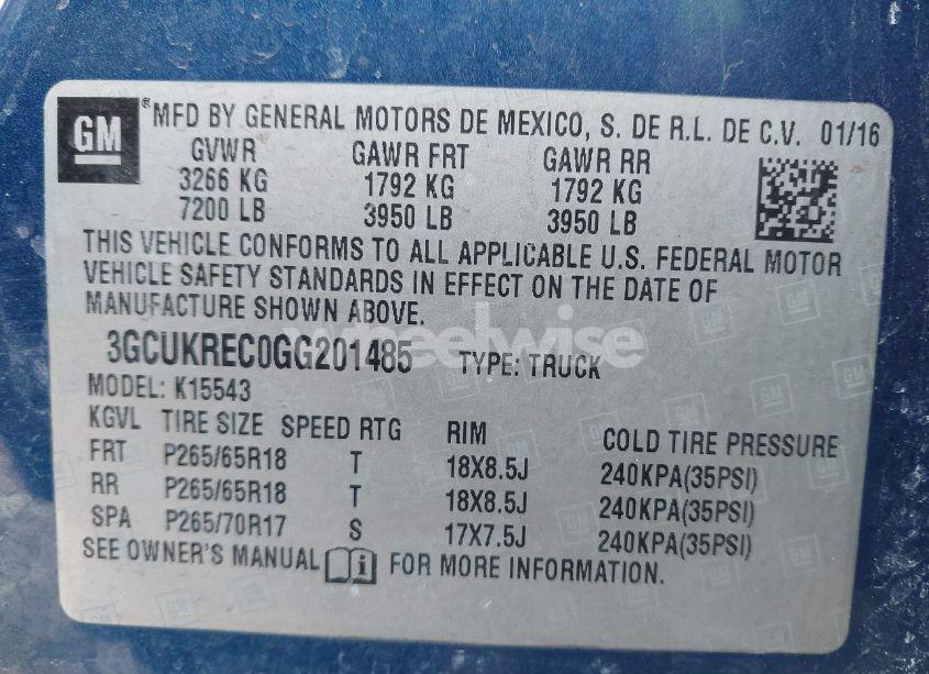 Photo 9 of 2016 Chevrolet Silverado 1500 2LT (VIN 3GCUKREC0GG201485)