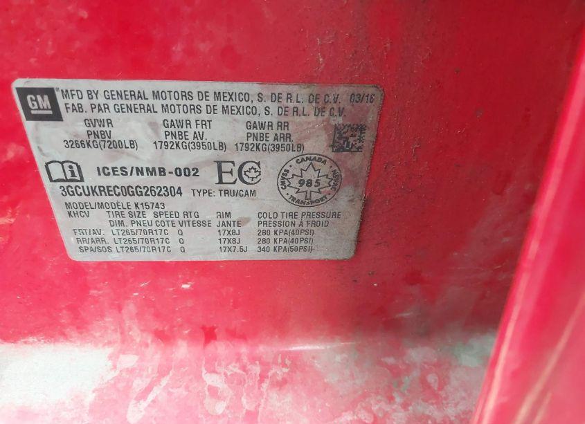 Photo 9 of 2016 Chevrolet Silverado 1500 1LT/2LT (VIN 3GCUKREC0GG262304)
