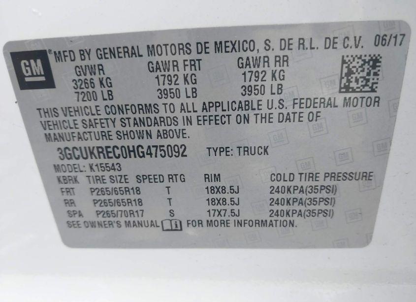 Photo 9 of 2017 Chevrolet Silverado 1500 2LT (VIN 3GCUKREC0HG475092)