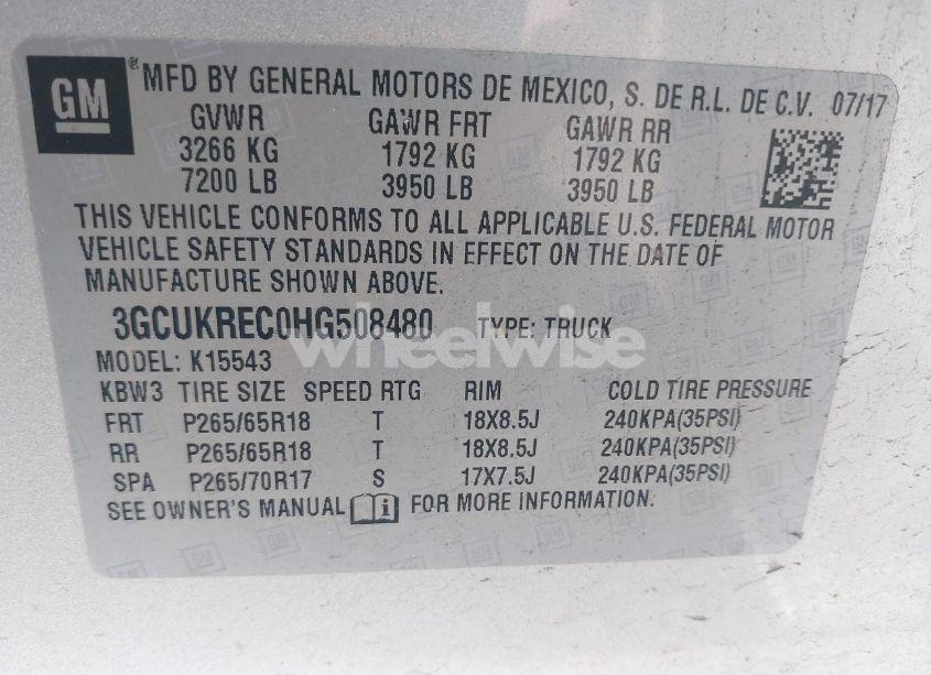 Photo 9 of 2017 Chevrolet Silverado 1500 2LT (VIN 3GCUKREC0HG508480)