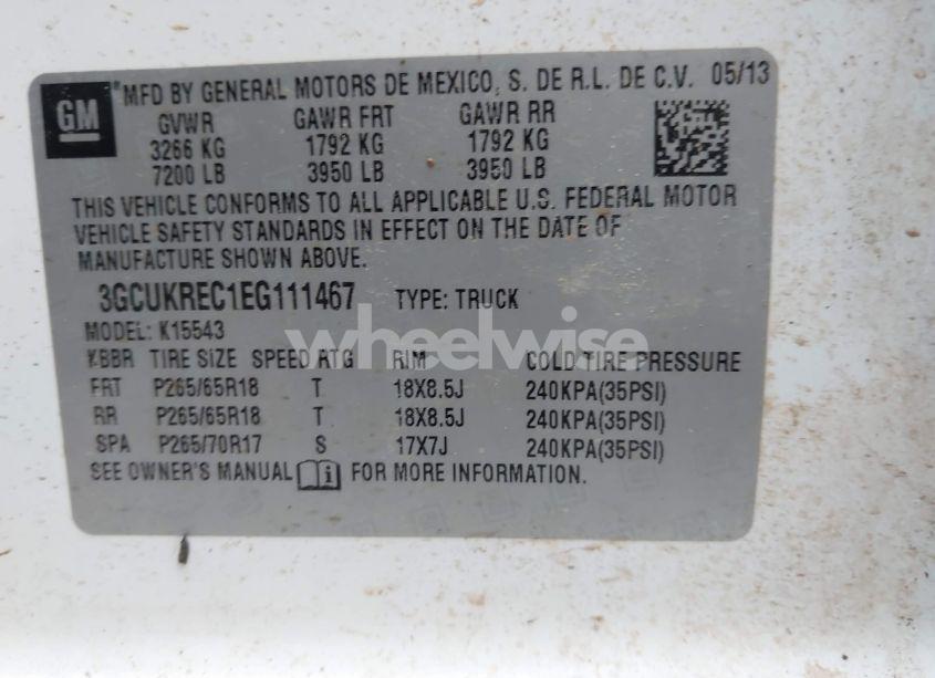 Photo 9 of 2014 Chevrolet Silverado 1500 2LT (VIN 3GCUKREC1EG111467)