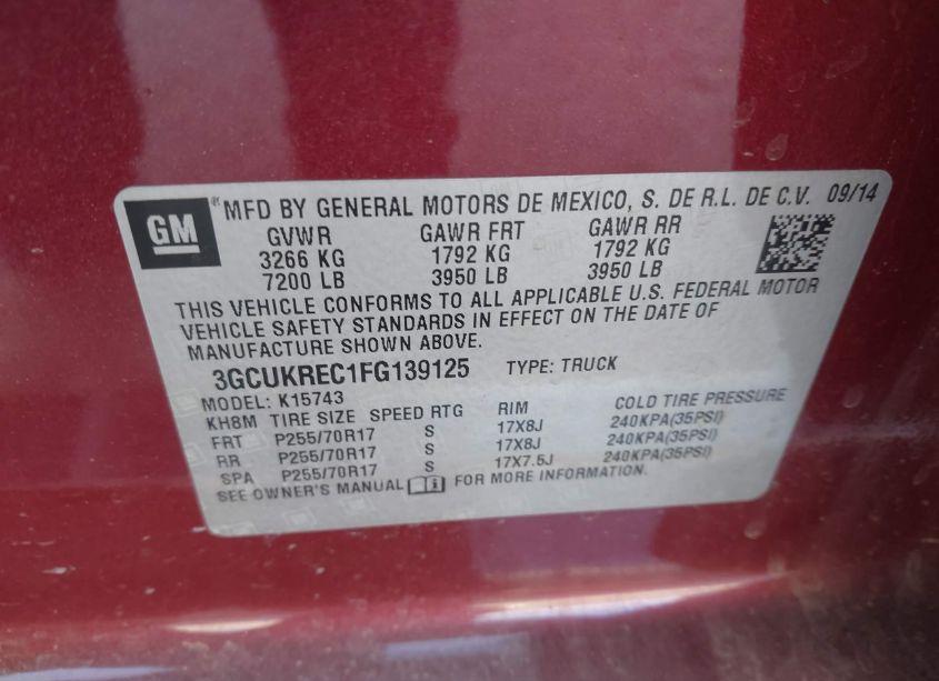 Photo 9 of 2015 Chevrolet Silverado 1500 1LT (VIN 3GCUKREC1FG139125)