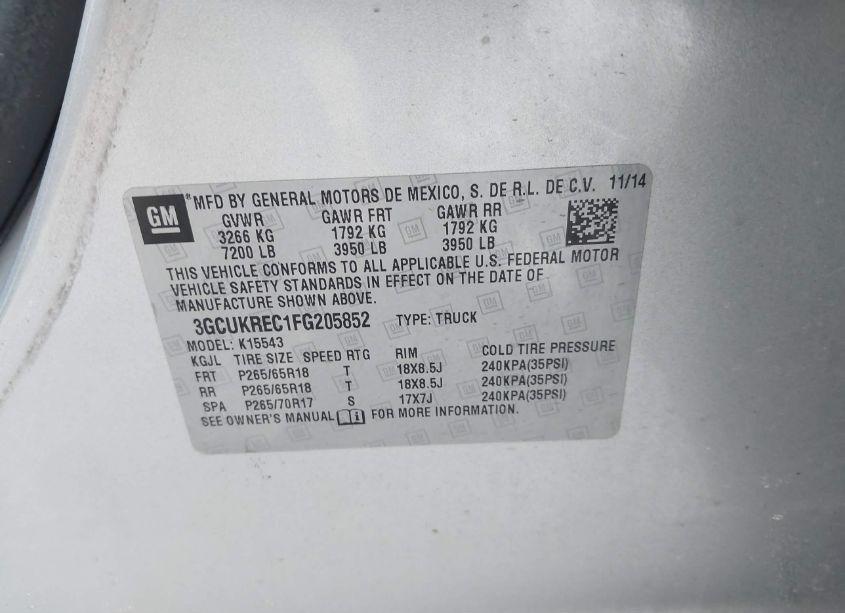 Photo 9 of 2015 Chevrolet Silverado 1500 2LT (VIN 3GCUKREC1FG205852)