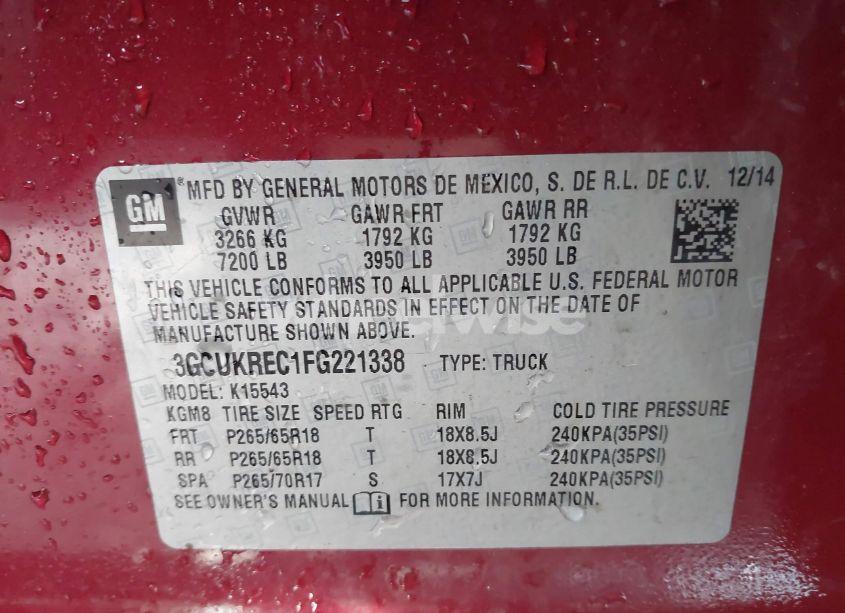 Photo 9 of 2015 Chevrolet Silverado 1500 2LT (VIN 3GCUKREC1FG221338)