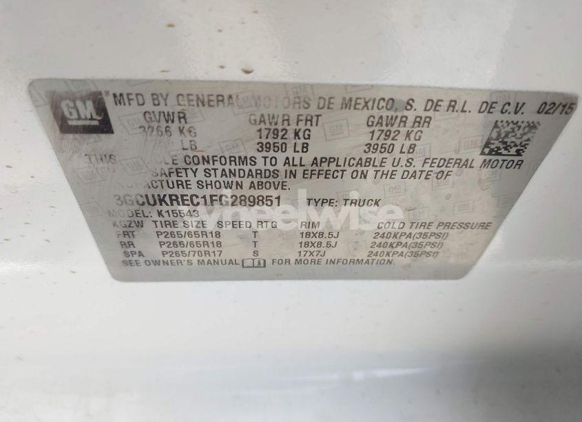 Photo 9 of 2015 Chevrolet Silverado 1500 2LT (VIN 3GCUKREC1FG289851)