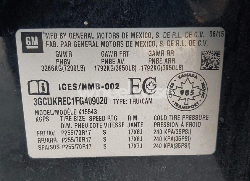 Photo 9 of 2015 Chevrolet Silverado 1500 1LT/2LT (VIN 3GCUKREC1FG409020)