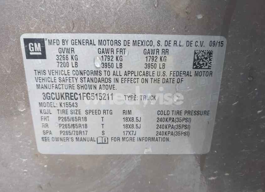 Photo 9 of 2015 Chevrolet Silverado 1500 2LT (VIN 3GCUKREC1FG515211)