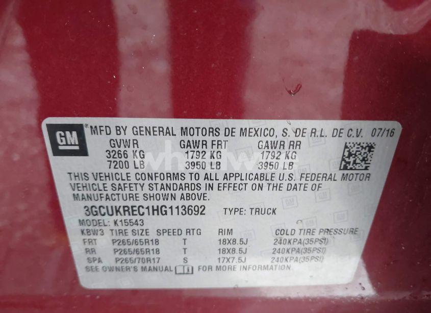 Photo 9 of 2017 Chevrolet Silverado 1500 2LT (VIN 3GCUKREC1HG113692)