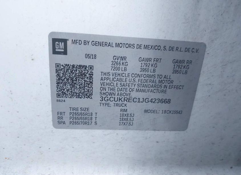 Photo 9 of 2018 Chevrolet Silverado 1500 LT (VIN 3GCUKREC1JG423668)
