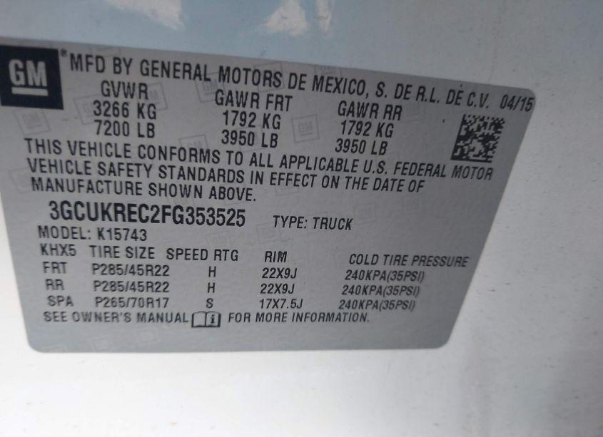 Photo 9 of 2015 Chevrolet Silverado 1500 1LT (VIN 3GCUKREC2FG353525)