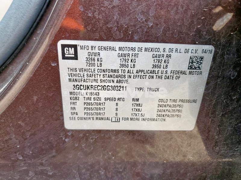 Photo 3 of 2016 CHEVROLET SILVERADO K1500 LT (VIN 3GCUKREC2GG303211)