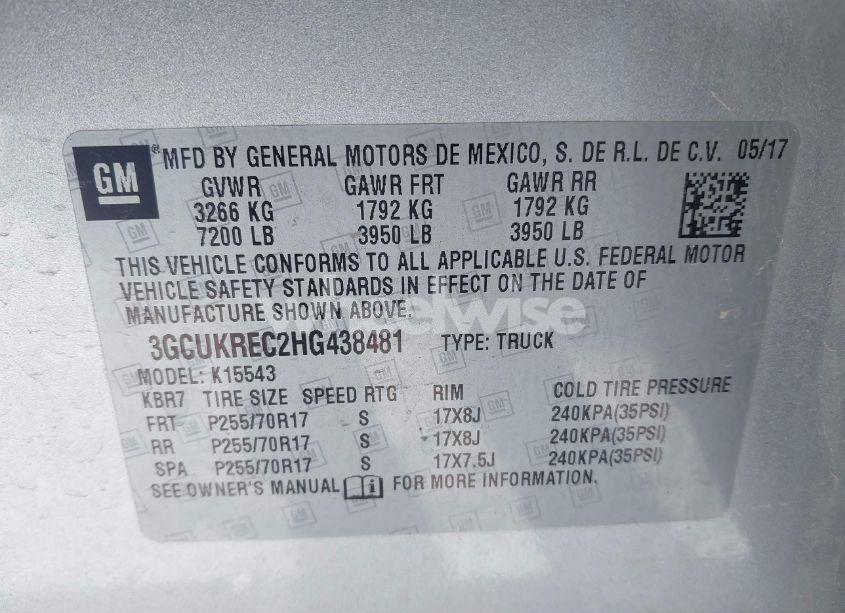 Photo 9 of 2017 Chevrolet Silverado 1500 1LT (VIN 3GCUKREC2HG438481)