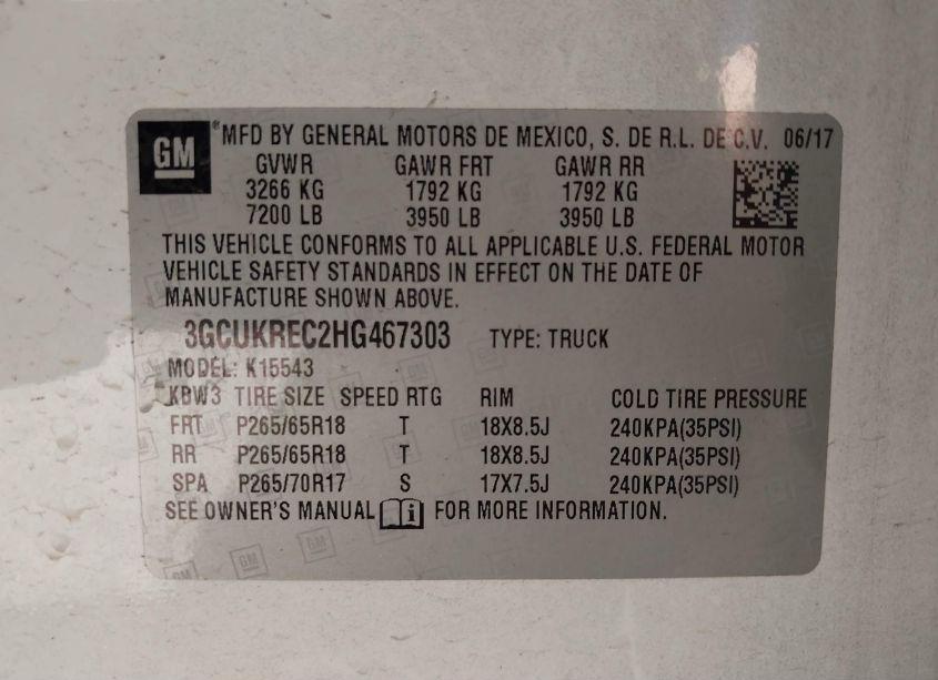 Photo 9 of 2017 Chevrolet Silverado 1500 2LT (VIN 3GCUKREC2HG467303)