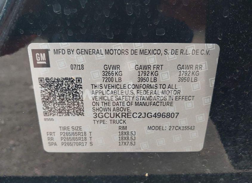 Photo 9 of 2018 Chevrolet Silverado 1500 2LT (VIN 3GCUKREC2JG496807)