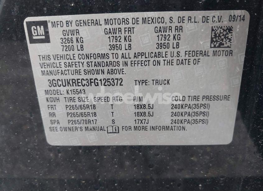 Photo 9 of 2015 Chevrolet Silverado 1500 2LT (VIN 3GCUKREC3FG125372)