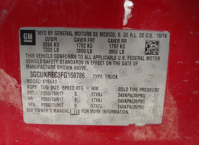 Photo 9 of 2015 Chevrolet Silverado 1500 1LT (VIN 3GCUKREC3FG168786)