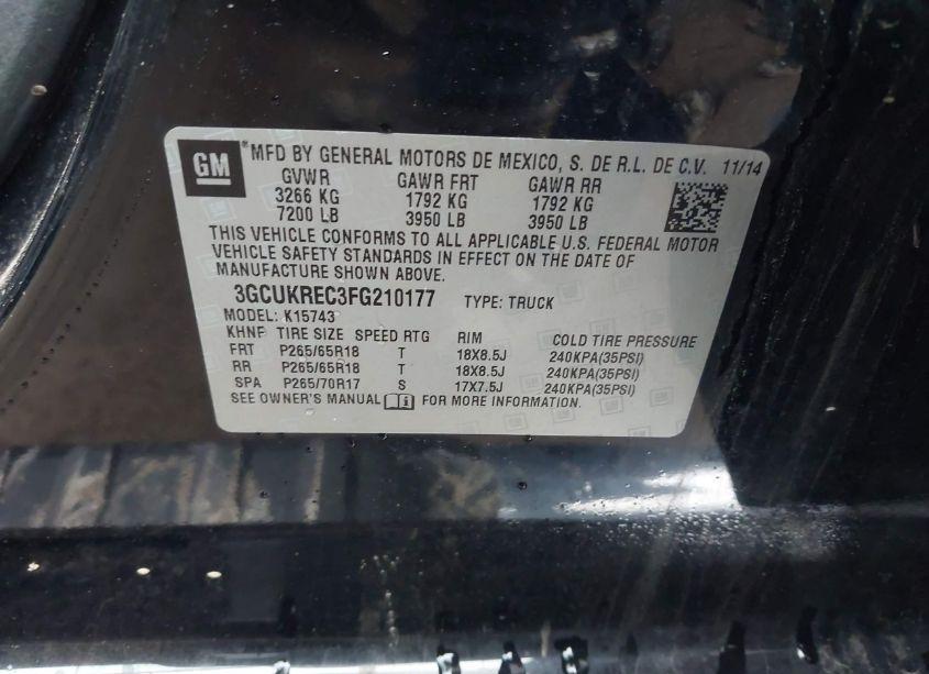 Photo 9 of 2015 Chevrolet Silverado 1500 2LT (VIN 3GCUKREC3FG210177)