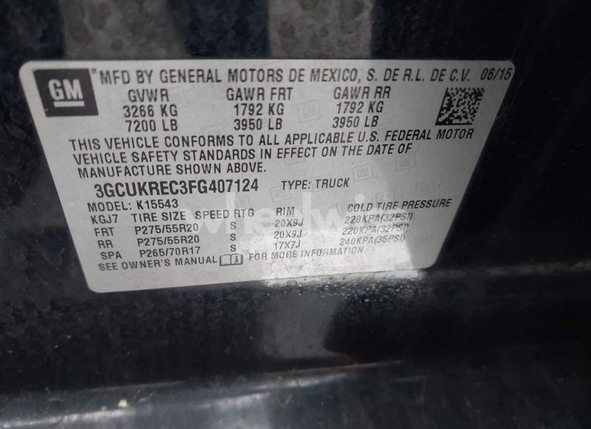 Photo 9 of 2015 Chevrolet Silverado 1500 2LT (VIN 3GCUKREC3FG407124)