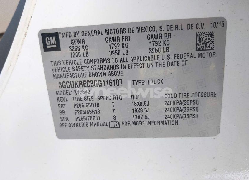 Photo 9 of 2016 Chevrolet Silverado 1500 2LT (VIN 3GCUKREC3GG116107)