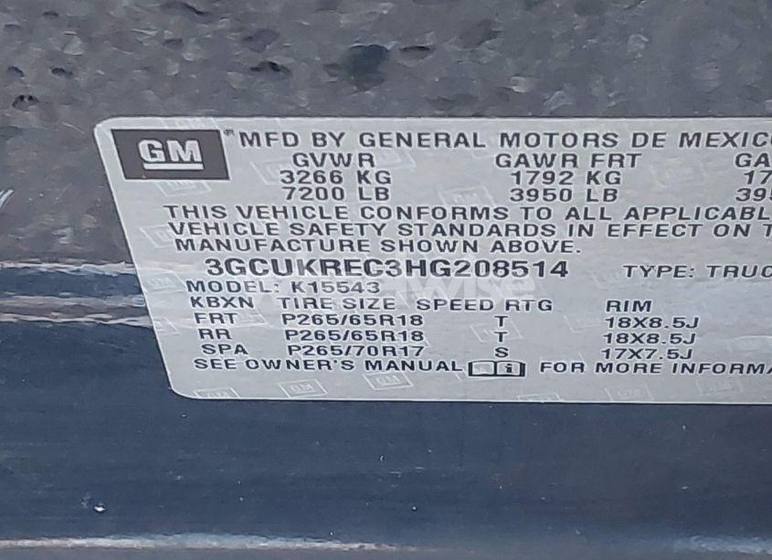 Photo 9 of 2017 Chevrolet Silverado 1500 1LT (VIN 3GCUKREC3HG208514)
